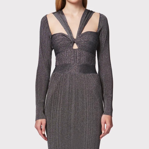 HERVE LEGER VARIEGATED RIB DRAPED METALLIC GOWN - Picture 2 of 7